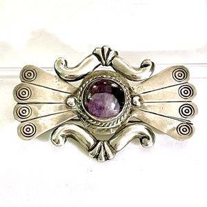 Mexican, Vintage Sterling Silver Amethyst Brooch / Pin